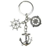 Sailor Keyring with Rudder and Anchor - Boat Captain Keychains, with Rudder, Anchor and Rose of the Winds or Compass - Accessory for Adventure Lovers, Sailors - Unisex Keychain for Men and Women,