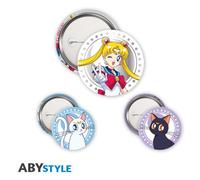 ABYstyle - Pack of 3 Badges SAILOR MOON, Luna & Artemis - Official Product - Diameter 5 cm & 3.2 cm - Soft Touch Touch