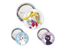 ABYstyle - Pack of 3 Badges SAILOR MOON, Luna & Artemis - Official Product - Diameter 5 cm & 3.2 cm - Soft Touch Touch
