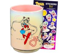 Sailor Moon Tea Cup Gift Set - Bundle with 16 Oz Stainless Steel Cup with Handle Plus Stickers for Kids, Teens, Adults Mug Set for Adults