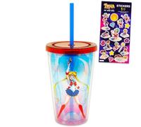 SAILOR MOON Tumbler Set - Bundle with 16 Oz Double Wall Insulated Tumbler Cup with Lid and Straw Plus Stickers Reusable Drinkware Set for Kids, Men, Women