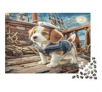 Sailor Puppy Jigsaw Puzzle for Adults 1000 Piece Jigsaw Puzzle Wooden Ship Deck Puzzle Game for Family Relaxing Decor 70x50cm/1000pcs