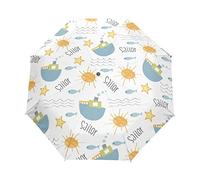 Sailor Sea Fish Boat Automatic Foldable Umbrella UV Protection Auto Open Close Folding Sun Blocking Umbrellas for Travel Women Boys Girls