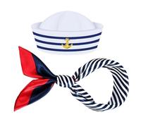 Sailor Ship Costume Hat - Yacht Captain Cap With Scarf Fixture Organizer | Marines Style Navy Outfit Accessory For Party Costumes Fishing Pretend Play Theatrical Performances Boys Girls Adults