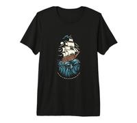 Sailor Struggle Faith Over Storms Tall Ship Art Premium T-Shirt