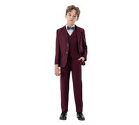 Sailor Suit Children's Boys Business Suits Coat 4-Piece Outfit Tuxedo Set for Children Formal Suit for Boys with Vest Trousers White T-Shirt Child, Wine Red, 10-11 Years