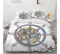 Sailor's Rudder Super King Size Duvet Cover Sets Ocean Theme Bedding Set 3D Print Soft Microfiber Quilt Covers 260x220 cm with Zipper Closure and 2 Pillowcases 50x75 cm for Adults D.300