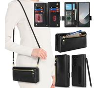 SailorTech Case for Samsung Galaxy Z Fold6 Phone Case with S Pen Slot for Women, Galaxy Z Fold 6 Wallet Case Crossbody with Credit Card Slots Flip Case Zipper Shockproof Case for Men-Black