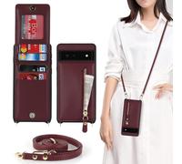 SailorTech for Google Pixel 6 Case with Card Holder for Women, Pixel 6 Phone Case Wallet with Strap Credit Card Slots Crossbody with Kickstand Zipper Case for Pixel 6 - Burgundy