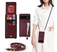 SailorTech for Google Pixel 6a Case with Card Holder for Women, for Pixel 6a Phone Case Wallet with Strap Credit Card Slots Crossbody with Kickstand Zipper Case for Pixel 6a - Burgundy