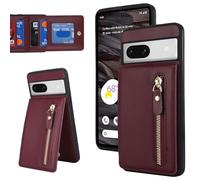 SailorTech for Google Pixel 7a Case with Card Holder for Women, for Pixel 7a Phone Case Wallet with Strap Credit Card Slots Kickstand Zipper Shockproof Case for Pixel 7a - Burgundy