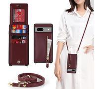 SailorTech for Google Pixel 7a Case with Card Holder for Women, Pixel 7a Phone Case Wallet with Strap Credit Card Slots Crossbody with Kickstand Zipper Case - Burgundy