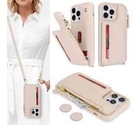 SailorTech for iPhone 15 Pro Max Phone Case with Credit Card Holder for Women, iPhone 15 Pro Max Leather Case Wallet Crossbody with Credit Card Slots Zipper Shockproof Case for Men - Apricot