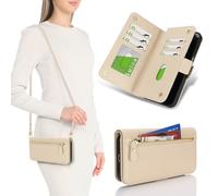 SailorTech for Samsung Galaxy A15 Phone Case with Card Holder for Women, Galaxy A15 Wallet Case Crossbody with Credit Card Slots Flip Case Zipper Shockproof Case for Men-Beige