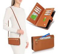 SailorTech for Samsung Galaxy S22 Ultra Phone Case with Card Holder for Women, Galaxy S22 Ultra Wallet Case Crossbody with Credit Card Slots Flip Case Zipper Shockproof Case for Men-Brown