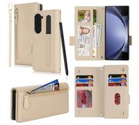 SailorTech Phone Case for Samsung Galaxy Z Fold5 Cover with S Pen Slot for Women, Samsung Galaxy Z Fold 5 Wallet Case with Card Holder Flip Case Zipper Shockproof Case for Men-Apricot