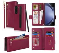 SailorTech Phone Case for Samsung Galaxy Z Fold5 Cover with S Pen Slot for Women, Samsung Galaxy Z Fold 5 Wallet Case with Card Holder Flip Case Zipper Shockproof Case for Men-Red