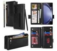 SailorTech Phone Case for Samsung Galaxy Z Fold5 Cover with S Pen Slot for Women, Samsung Galaxy Z Fold 5 Wallet Case with Card Holder Flip Case Zipper Shockproof Case for Men-Black