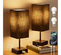 Sailstar Bedside Table Lamps Set of 2, Touch Bedroom Lamp with USB C+A Charging Ports, 3 Way Dimmable Lamps for Night Stands, Small Table Lamp for Bedroom Decor, LED Bulbs Included, Upgraded Black