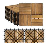 SAILUN 11 Pack Acacia Wood Interlocking Deck Tiles 30x30cm, 1㎡ Wooden Decking Tiles with Click System, Outdoor Floor Tiles for Garden, Patio, Balcony & Terrace (Type B)