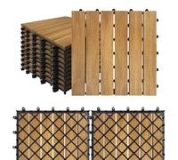 SAILUN 11 Pack Acacia Wood Interlocking Deck Tiles 30x30cm, 1㎡ Wooden Decking Tiles with Click System, Outdoor Floor Tiles for Garden, Patio, Balcony & Terrace (Type A)
