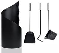SAILUN Fireplace Tools Set, 4 Piece Heavy Duty Stainless Steel Fire Companion Kit, Including Broom, Shovel, Poker, and Stand, for Indoor or Outdoor Fireplace, Chiminea, Firepit, Black