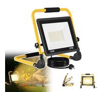 SAILUN LED Work Light 100W, 8000LM Job Site Light, Plug in Folding FloodLight IP66 Mains Powered Flood Lights, Portable Work Lights Super Bright for Workshop Garage Construction, Warm White