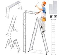 SAILUN Multi-Purpose Ladder, 6-in-1 Folding Adjustable Ladder, Work Platform with 2 Scaffold Plates, 150kg Capacity, Anti-Slip Feet, for Home, Office, 4 x 4 Steps