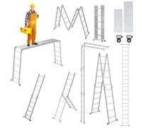 SAILUN Multi-Purpose Ladder, 6-in-1 Folding Adjustable Ladder, Work Platform with 2 Scaffold Plates, 150kg Capacity, Anti-Slip Feet, for Home, Office, 4 x 5 Steps