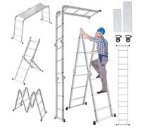 SAILUN Multi-Purpose Ladder, 6-in-1 Folding Adjustable Ladder, Work Platform with 2 Scaffold Plates, 150kg Capacity, Anti-Slip Feet, for Home, Office, 4 x 3 Steps
