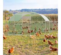 SAILUN Outdoor Chicken Coop - 3 x 4 m Galvanized Metal Free-Range Enclosure with Sunshade Roof & Secure Door, Suitable for Chickens, Rabbits & Small Pets