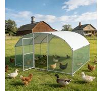 SAILUN Outdoor Chicken Coop, 3x2 m Walk-In Arched Chicken Run, Galvanised Metal Poultry Enclosure with Sunshade Roof & Lockable Door, Heavy Duty Chicken Cage for Hens, Rabbits & Small Animals