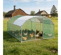 SAILUN Outdoor Chicken Coop, 3x4 m Walk-In Arched Chicken Run, Galvanised Metal Poultry Enclosure with Sunshade Roof & Lockable Door, Heavy Duty Chicken Cage for Hens, Rabbits & Small Animals