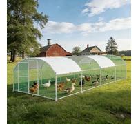 SAILUN Outdoor Chicken Coop, 3x8 m Walk-In Arched Chicken Run, Galvanised Metal Poultry Enclosure with Sunshade Roof & Lockable Door, Heavy Duty Chicken Cage for Hens, Rabbits & Small Animals