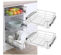 SAILUN Pull Out Wire Basket for 600mm Kitchen Cabinet, 2 Pack Slide Out Storage Drawer Organiser Base Larder, Silver Cabinet Pull-Out Basket for Kitchen, Pantry, Bathroom Cabinets