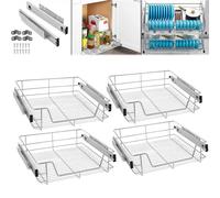 SAILUN Pull-Out Wire Baskets 600mm Wide Cabinet Slide Out Wire Storage Drawers for Kitchen, Pantry, Bathroom Cabinets, Base Larder Organiser Size: 570 * 440 * 140mm Silver Set of 4 (600mm)