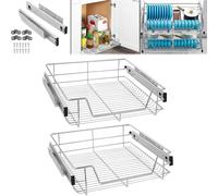 SAILUN Pull-Out Wire Baskets 600mm Wide Cabinet Slide Out Wire Storage Drawers for Kitchen, Pantry, Bathroom Cabinets, Base Larder Organiser Size: 570 * 440 * 140mm Silver Set of 2 (600mm)