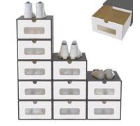 SAILUN Stackable Shoe Storage Boxes, 10 pcs Foldable Kraft Cardboard Shoe Boxes with Lid & Clear Window, Space Saving Shoe Organiser for Trainers, Boots & Heels (Anthracite)