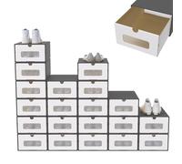 SAILUN Stackable Shoe Storage Boxes, 20 pcs Foldable Kraft Cardboard Shoe Boxes with Lid & Clear Window, Space Saving Shoe Organiser for Trainers, Boots & Heels (Anthracite)