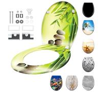 SAILUN Toilet Seat with Soft Close Feature, Quick Release for Easy Clean, O Shape Universal Size with Adjustable Hinges, Toilet Lid Hard Plastic Antibacterial, Green Bamboo
