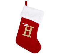 Sailup 20 Inches Monogram Christmas Stocking Super Soft Christmas Stockings with Letters，Deluxe Red Velvet Body Letter Stockings for Family Holiday and Xmas Tree-H