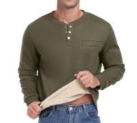Sailwind Mens Henley T Shirts Thick Sweatshirts for Men Thermal Tops Warm Crew Neck Mens Long Sleeve T Shirt Autumn Winter Mens Tops (Army Green, L)