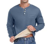 Sailwind Mens Henley T Shirts Thick Sweatshirts for Men Thermal Tops Warm Crew Neck Mens Long Sleeve T Shirt Autumn Winter Mens Tops (Blue, XXL)