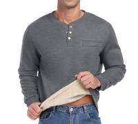 Sailwind Mens Henley T Shirts Thick Sweatshirts for Men Thermal Tops Warm Crew Neck Mens Long Sleeve T Shirt Autumn Winter Mens Tops (Dark Grey, XXL)