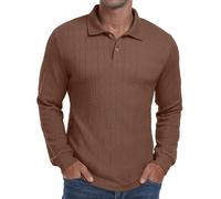 Sailwind Polo Shirts for Men Long Sleeve Tops Texture Knitted Polo Golf Work T Shirt with Buttons (Coffee, S)