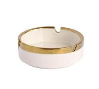 Saim Ceramic Gold Edge Round Ashtray for Cigar, Desktop Smoking Ash Tray Home Office Ashtray 3.7" ×1.5" (White)