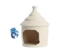 Saim Cute Aquarium Decorations Ceramic Palace Little Grass Hut Shaped Toad House, Betta Fish Tank Accessory Decor Ornament Hideout Pleco Cave for Fish Playing or Hiding (Beige)