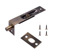 Saim Flush Bolt, 4 Inch Stainless Steel Door Flush Bolt Latch L Type Lever Action Flush Slide Lock Bolt for Wood Composite Doors, Double Doors - Brass Tone