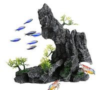 Saim Large Aquarium Mountain View Stone Ornament, Resin Rockery Fish Hiding Cave Aquarium Decoration for Amano Shrimp Cichlid to Play,Hide and Rest Fish Tank Landscape Decoration