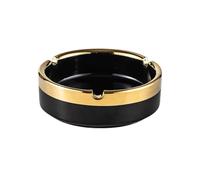 Saim Round Ceramic Gold Edge Cigar Ashtray for Cigar, Desktop Smoking Ash Tray Home Office 3.7" ×1.5" (Black)